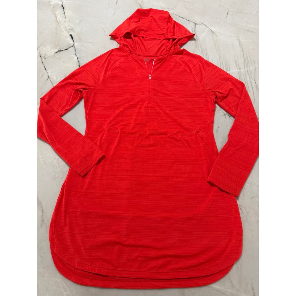 Athleta Women's Red Pacifica Hooded Tunic Quarter Zip Coverup Dress SPF Size M